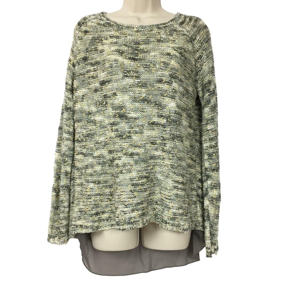 SIONI Tunic Sweater Womens Small Gray Gold Metallic Boxy Split Lace Up Back